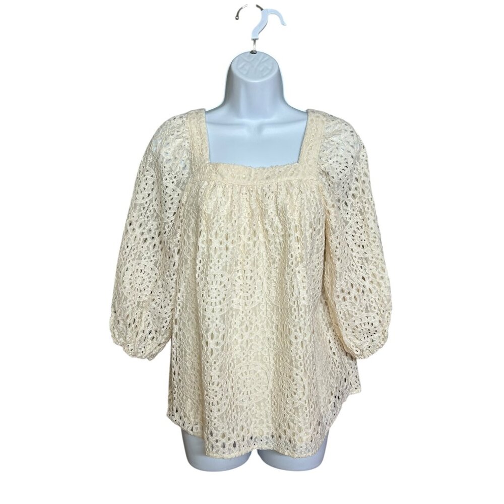 Lauren Conrad Womens Blouse Size XS Off White Babydoll Lace Garden Girl Feminine
